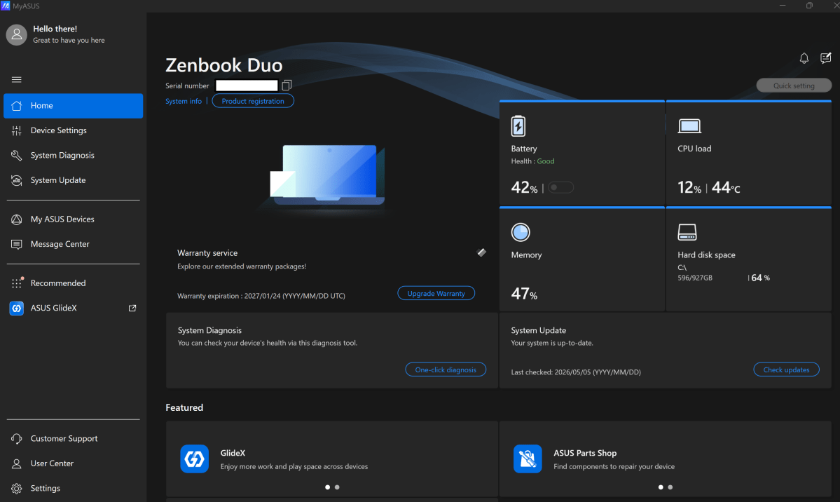 Laptop utility app dashboard
