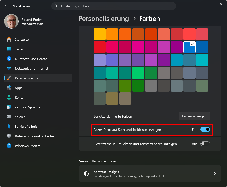 Windows individualisieren akzentfarbe