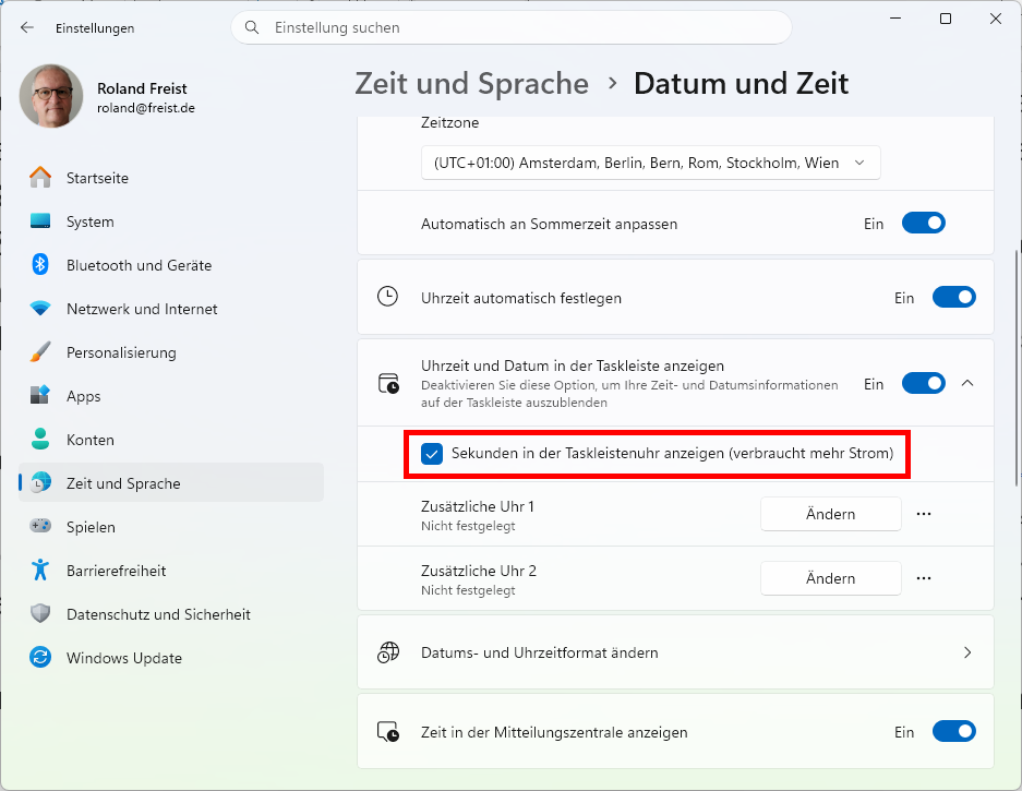 Windows individualisieren sekunden