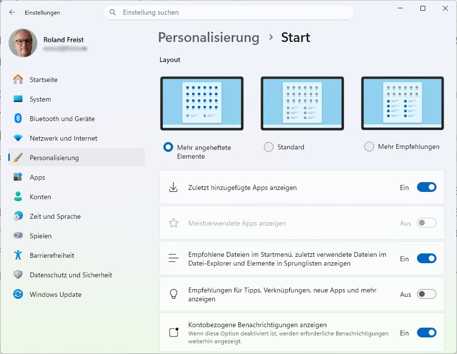 Windows individualisieren startmen