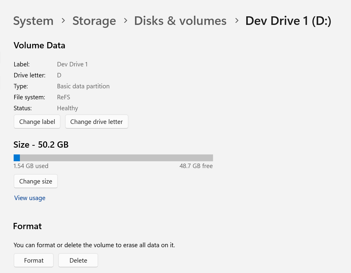 Windows dev drive