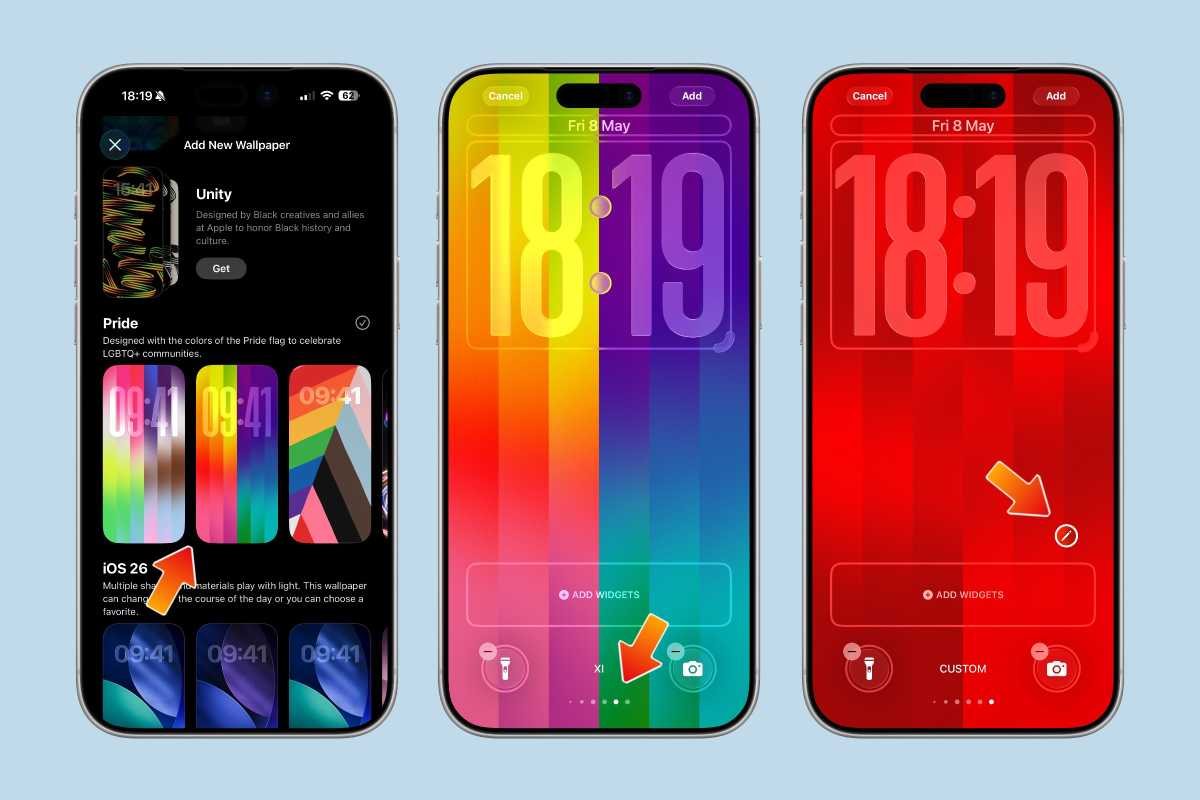iOS 26 5 Pride luminance wallpaper customized on an iPhone