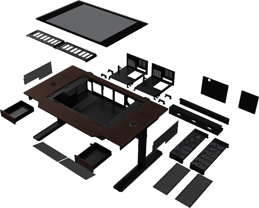 Lian Li PC case desk exploded