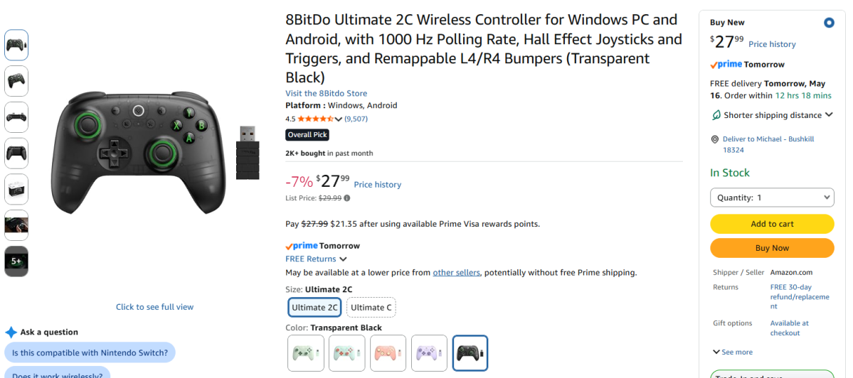 8BitDo controller Amazon store listing 