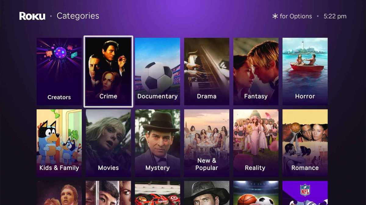 Roku's Categories menu