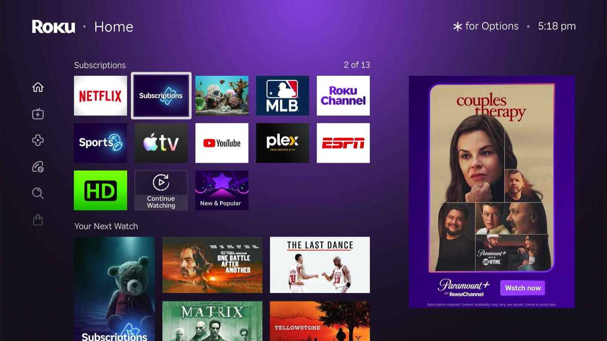Roku Quick Access panel
