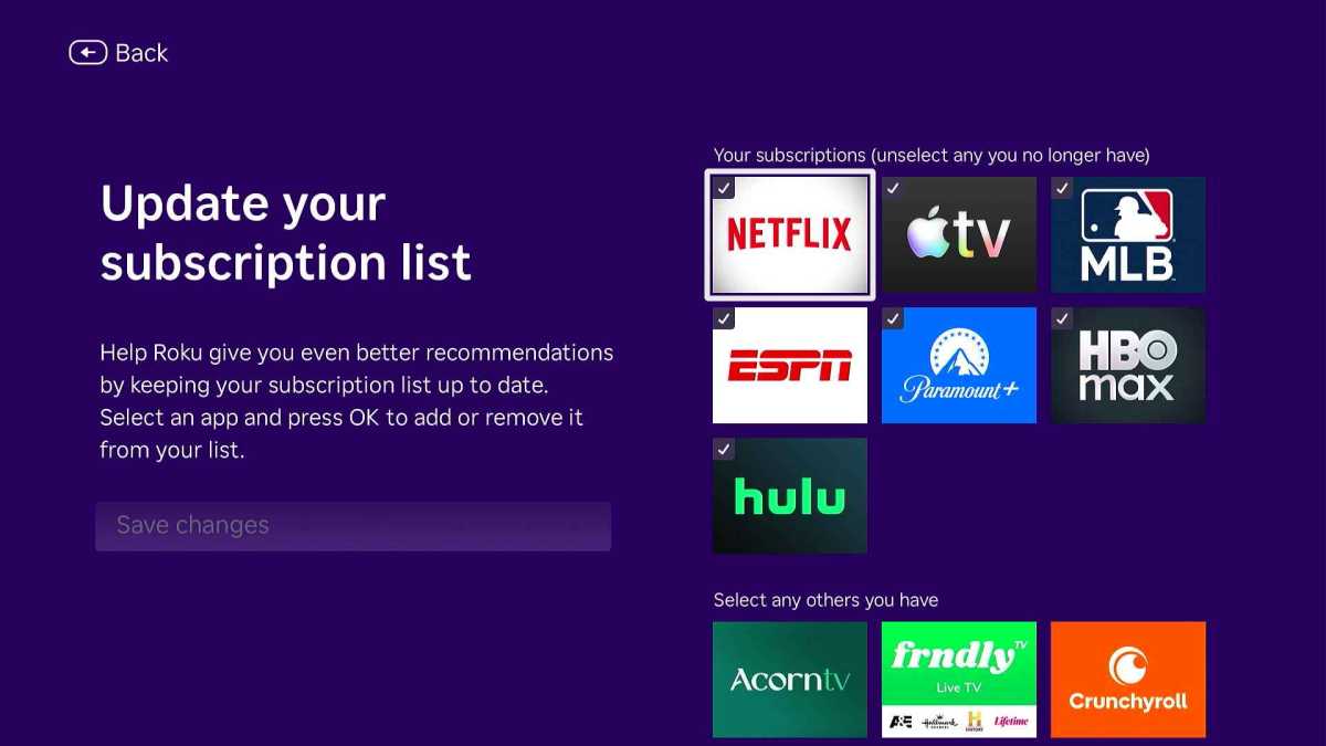 Updating your Roku subscription list