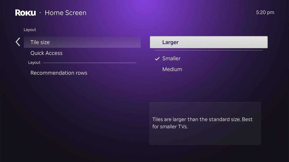 Changing Roku's tile sizes