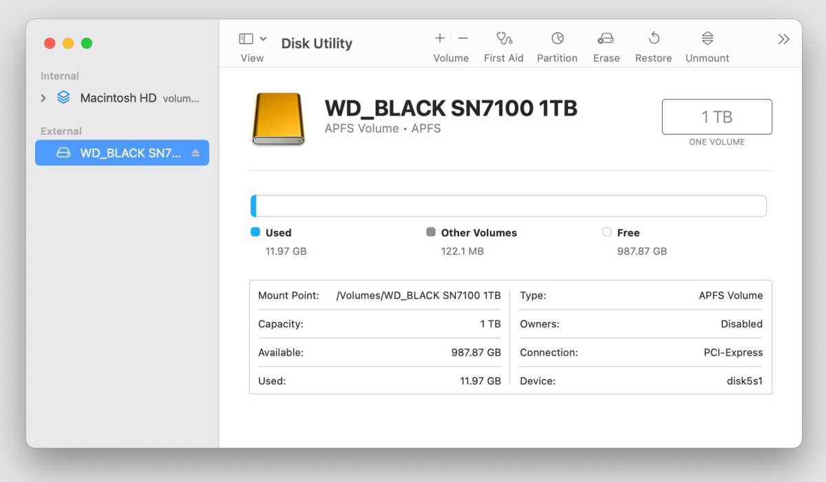 1TB SSD shows in Mac Finder