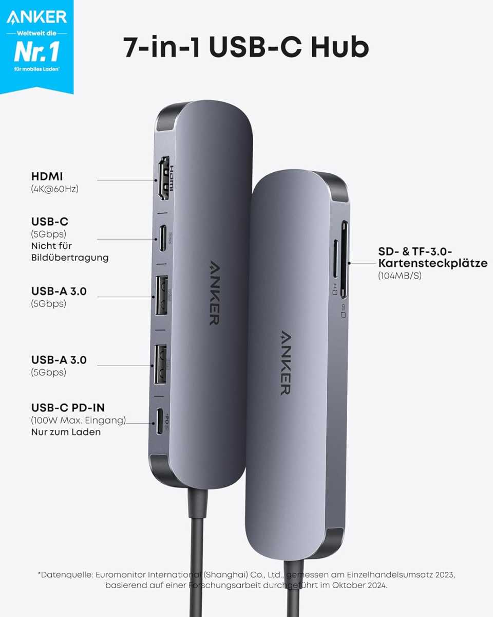 7 Ports, 18 Euro: Anker Hub fällt zum Prime Day auf Allzeit-Tie