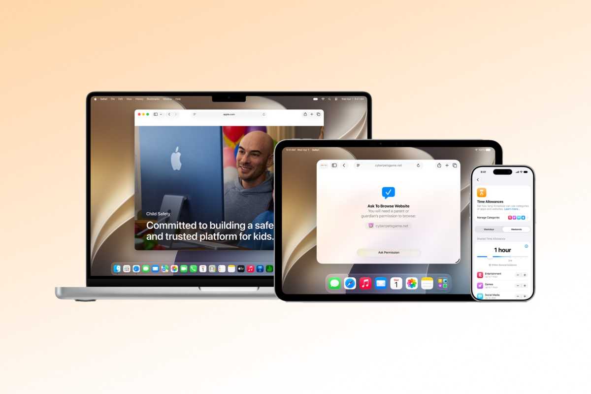 Apple Child Safety features on a MacBook, iPad, and iPhone