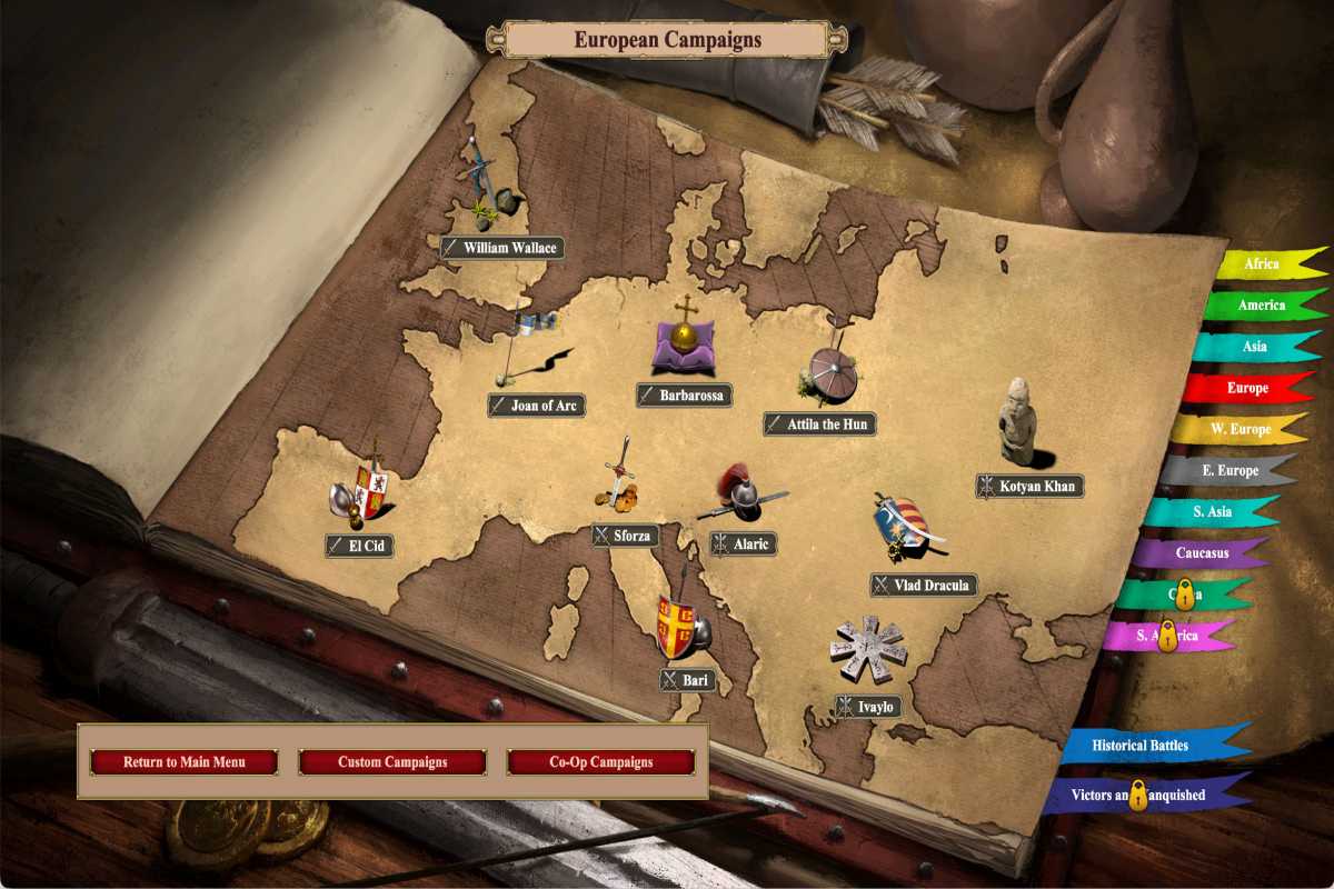 Screenshot showing a map of Europe, and its historical battles.