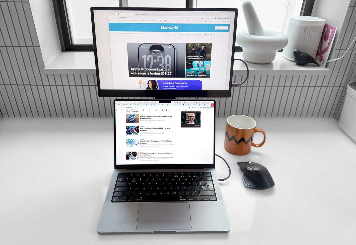Espresso Pro 4K multi touch 17 inch display above MacBook