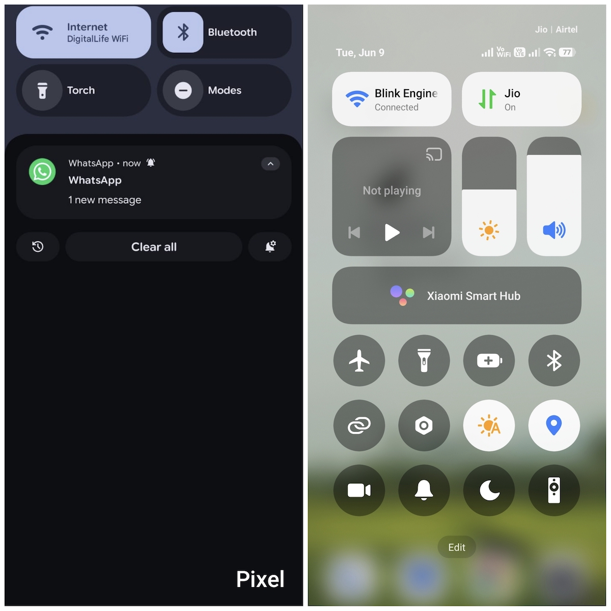 Pixel 10 and Xiaomi 14 Notification bar comparison