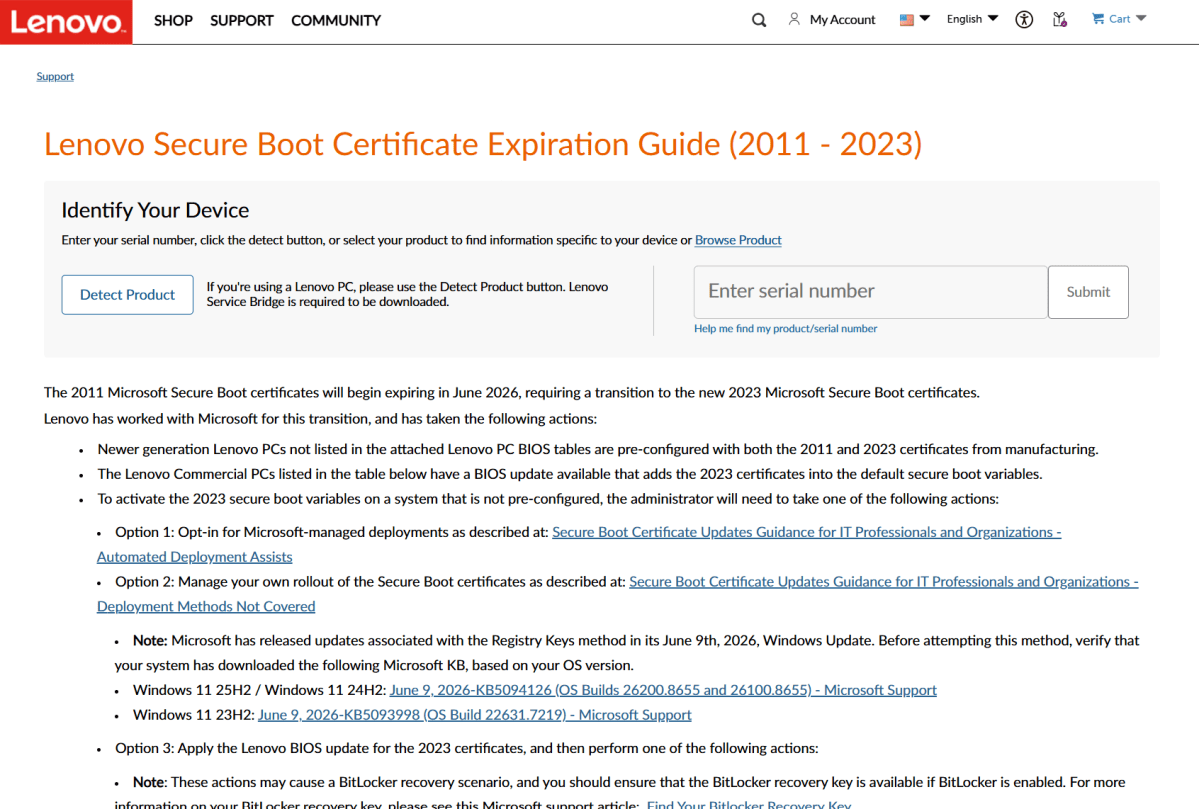 Lenovo Secure Boot Certificate Expiration Guide - June 2026