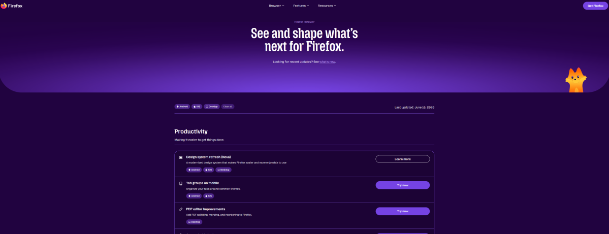 Mozilla Firefox roadmap
