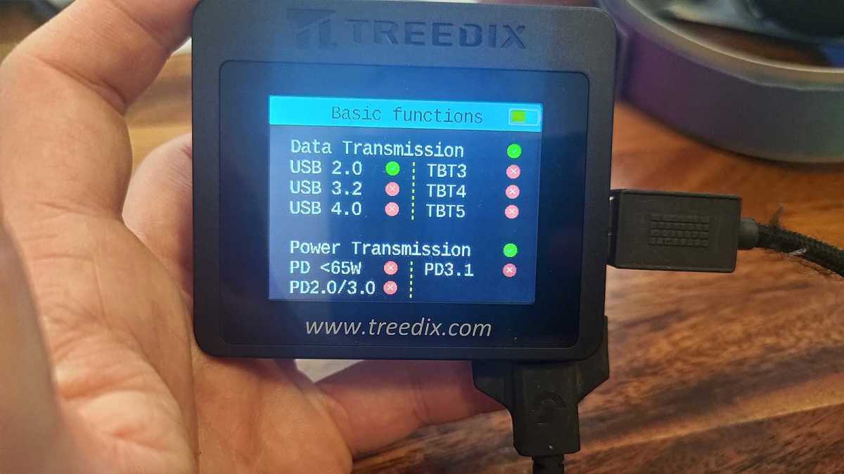 Treedix tester results for Logitech USB-C cable