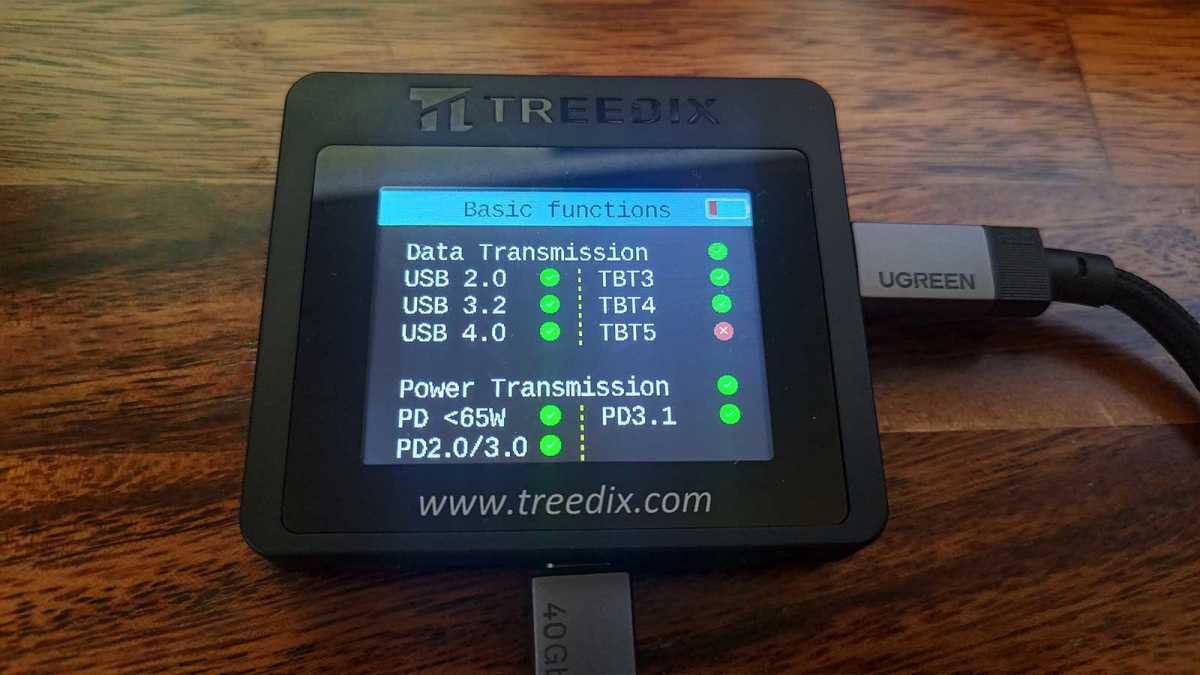 Treedix tester results for Ugreen 240W USB-C cable basic functions