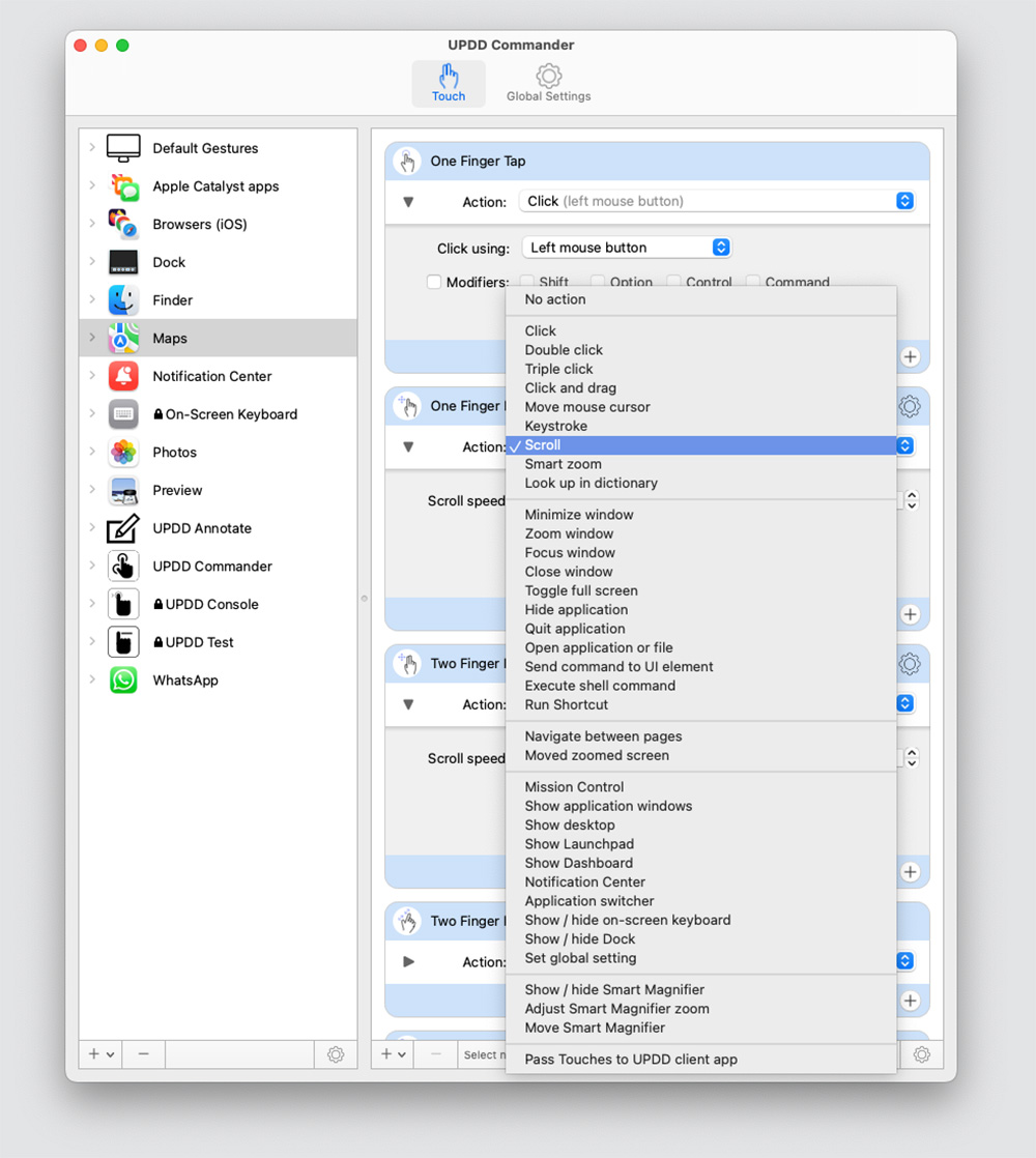 UPDD Commander settings touch Alogic