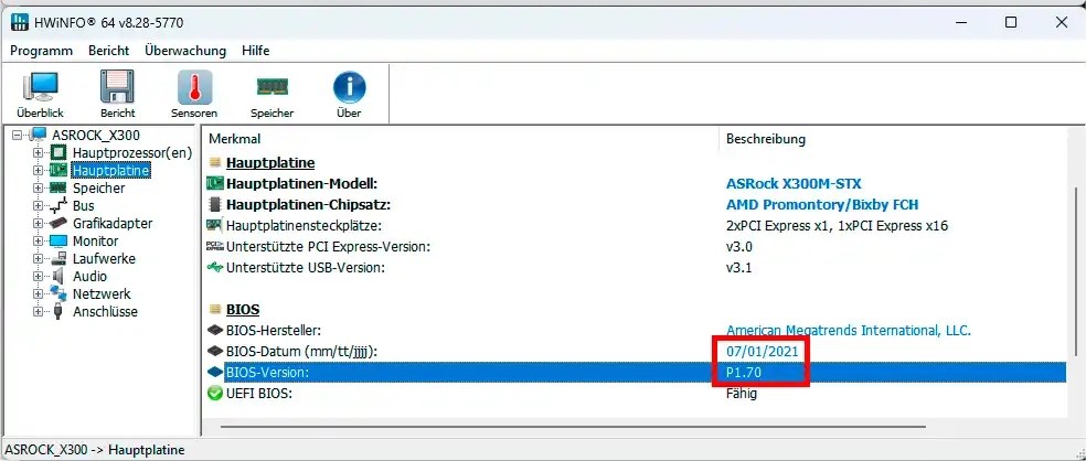 HWiNFO BIOS Version details