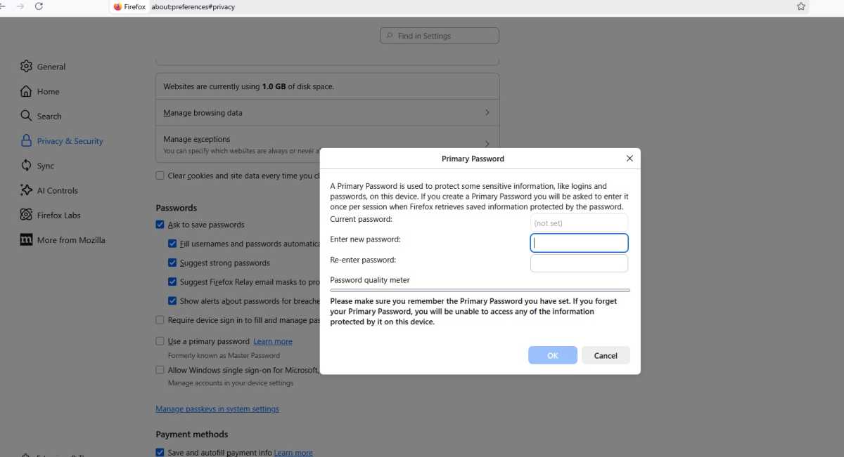 Firefox password manager