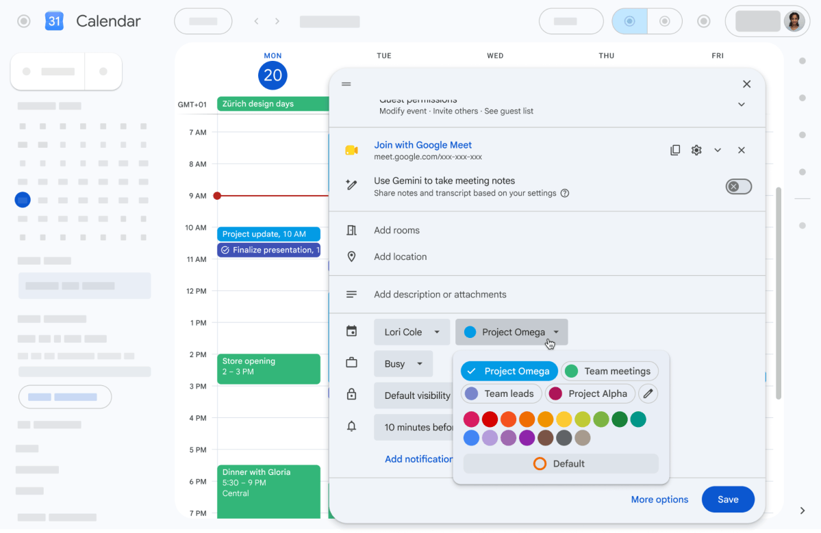 google calendar colours