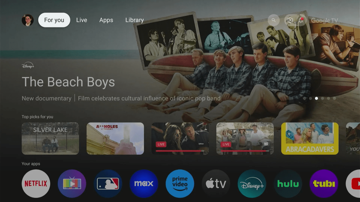 Google TV home screen