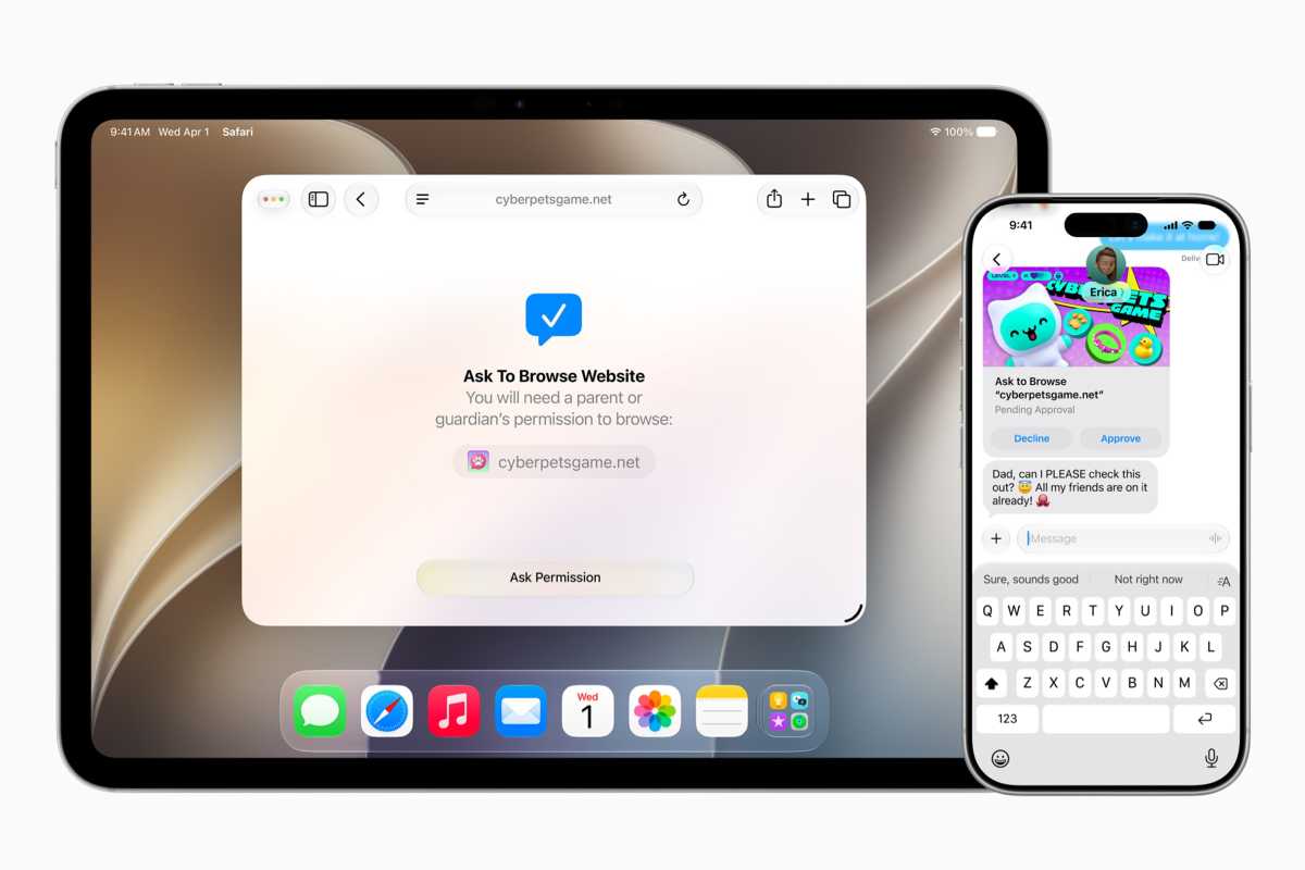 Controles parentales en un iPhone y iPad que solicitan ver un sitio web