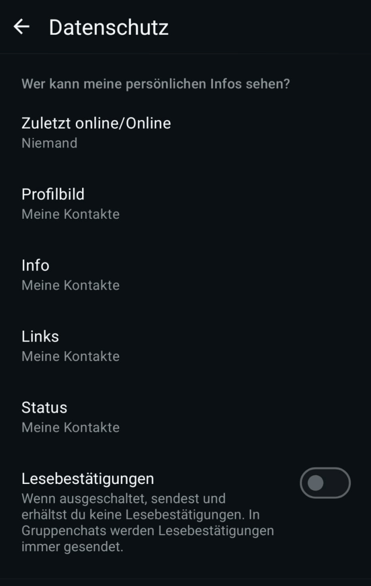 Datenschutz Einstellungen in der Whatsapp App