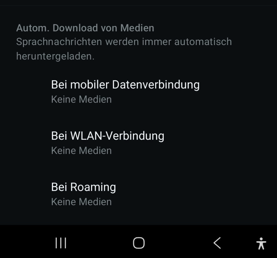 Whatsapp Einstellungen für den Download von Medien