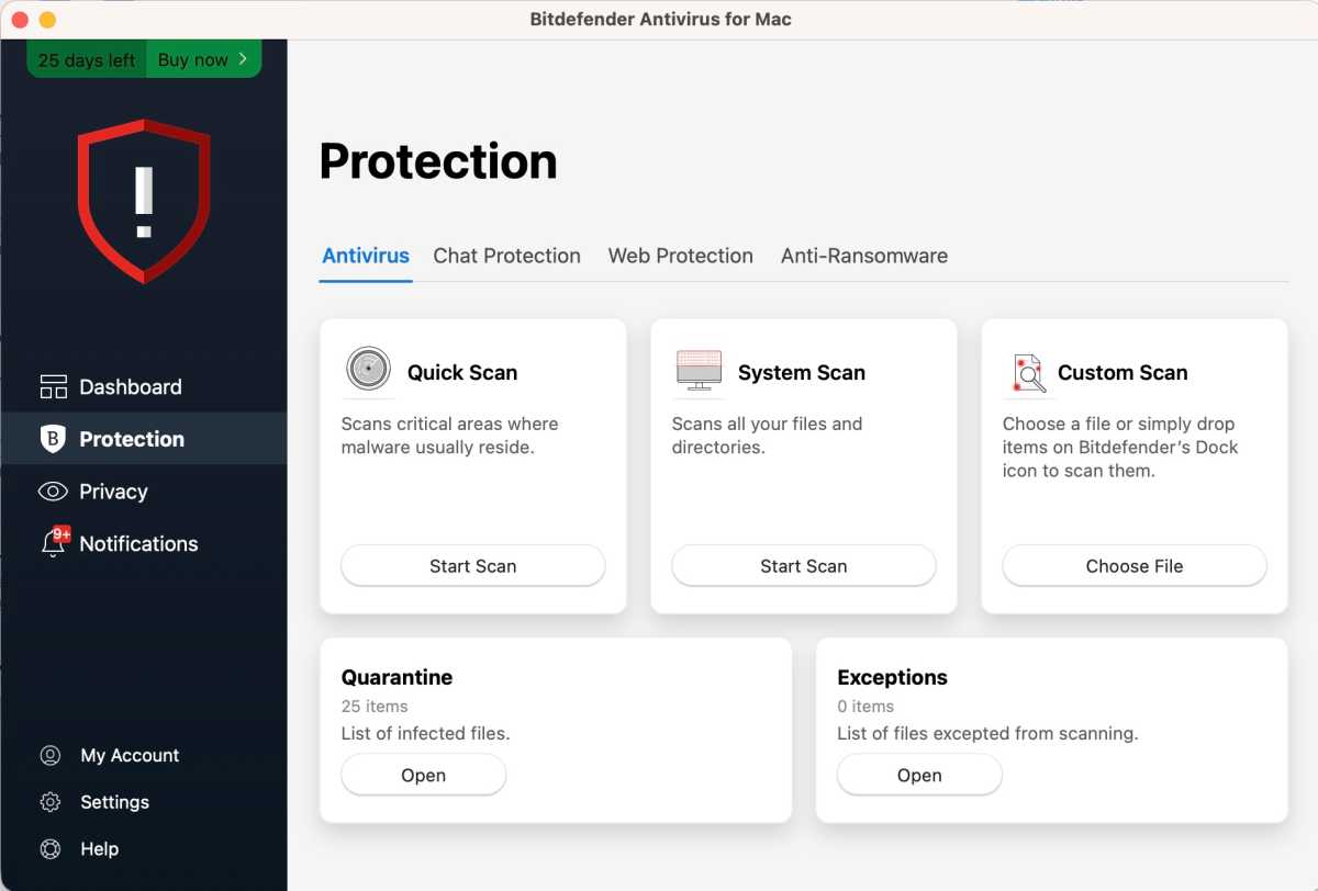 Bitdefender Bitdefender s Protection which provides access to its security features
