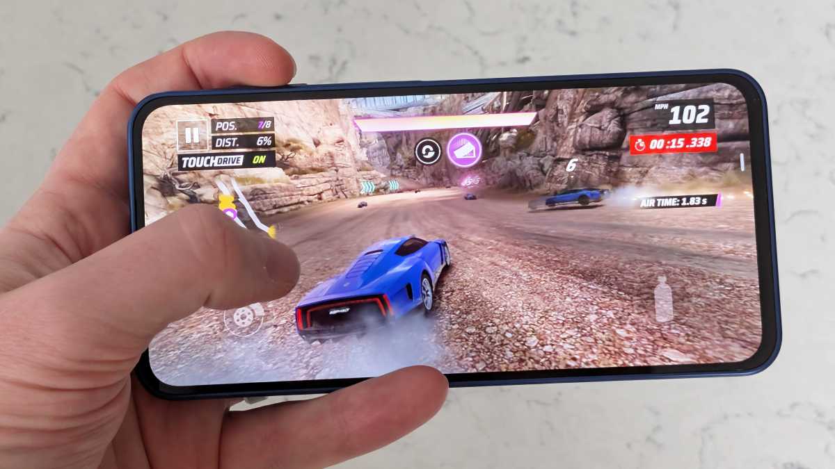 Asphalt Legends being played on the Samsung Galaxy A27