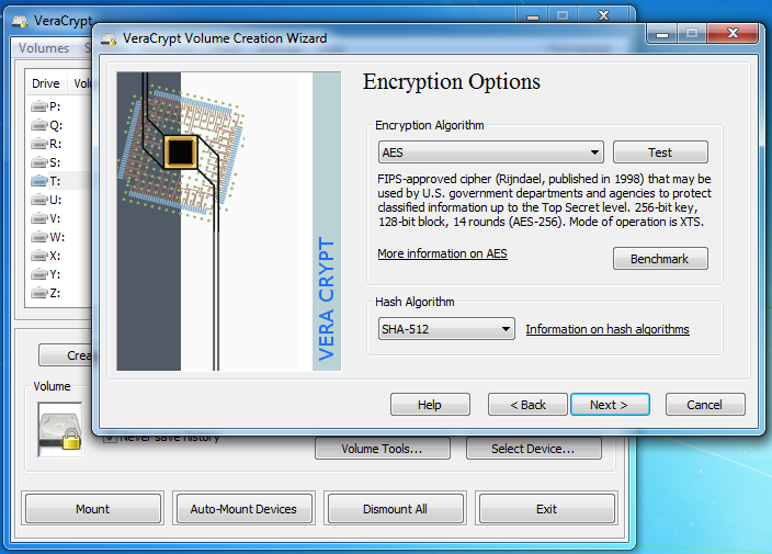 VeraCrypt Encryption Options screen