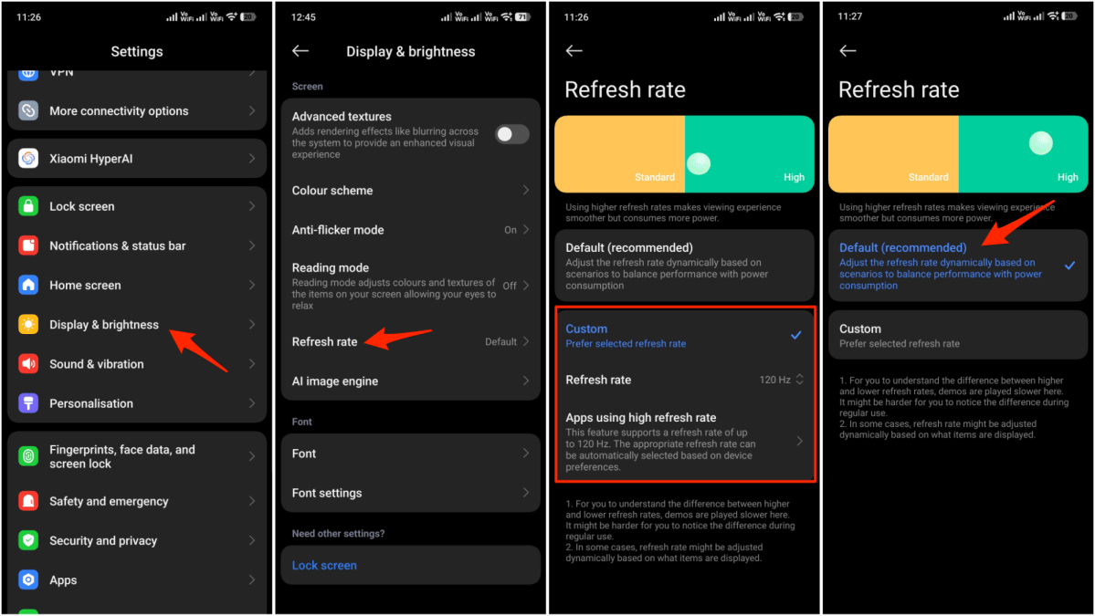 Screengrabs showing how to check your refresh rate