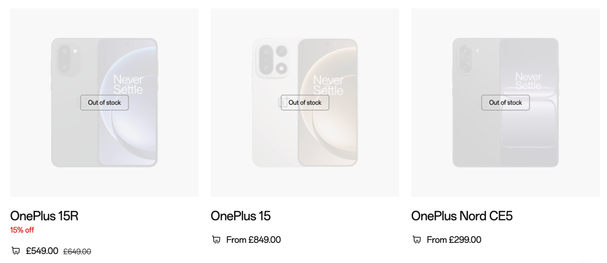 OnePlus UK store out of stock phones