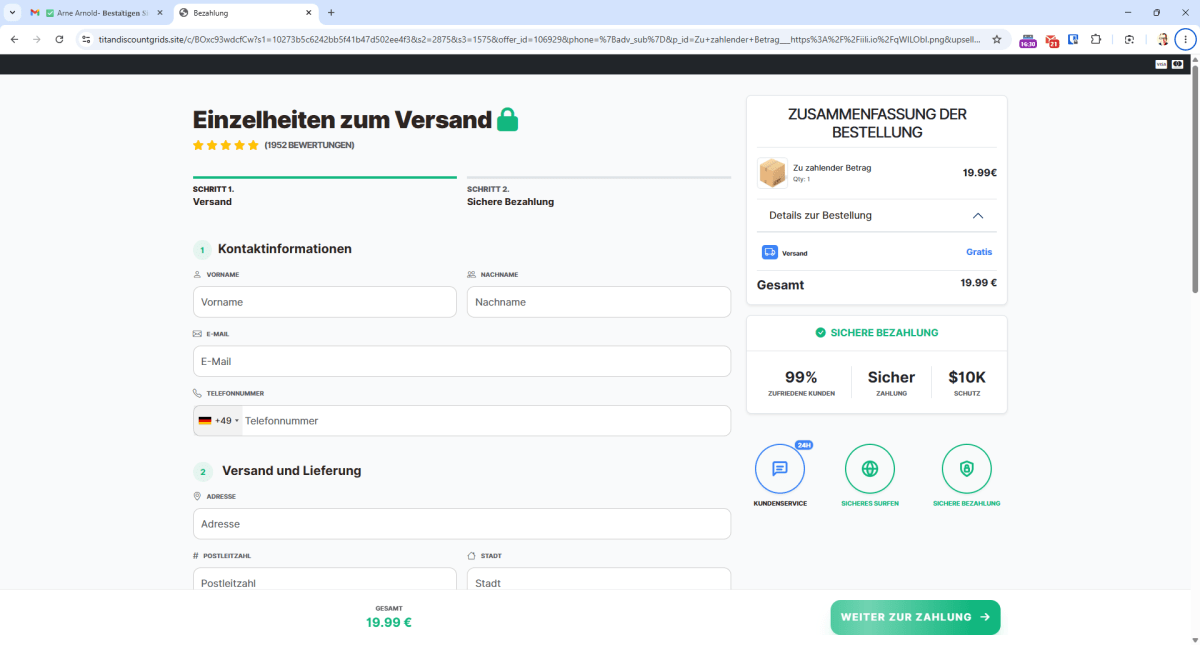 Phishing Fallen Paket Phishing Bezahlung