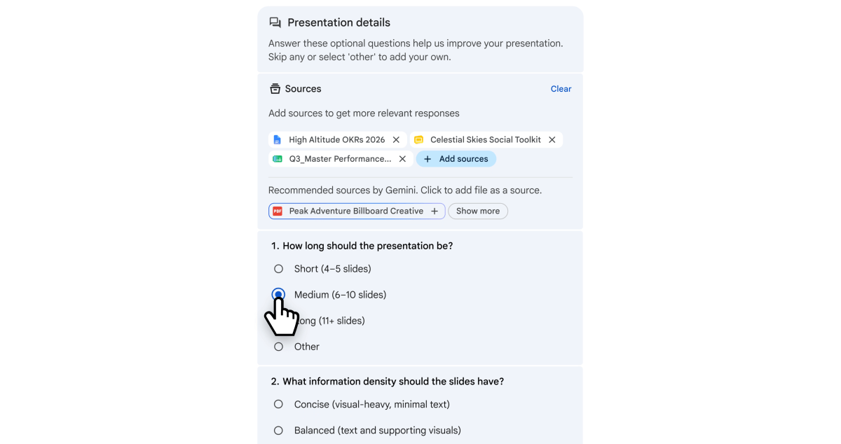 Google Slides AI generation Presentation Questions Cropped