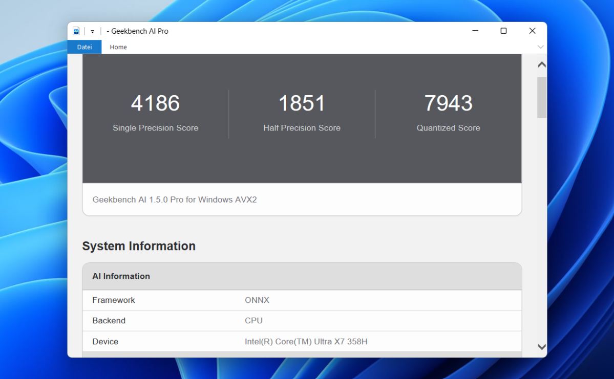 Test GMKtec EVO T2S geekbench ai