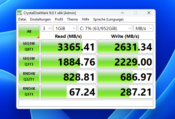 Test GMKtec M3 Pro crystaldiskmark