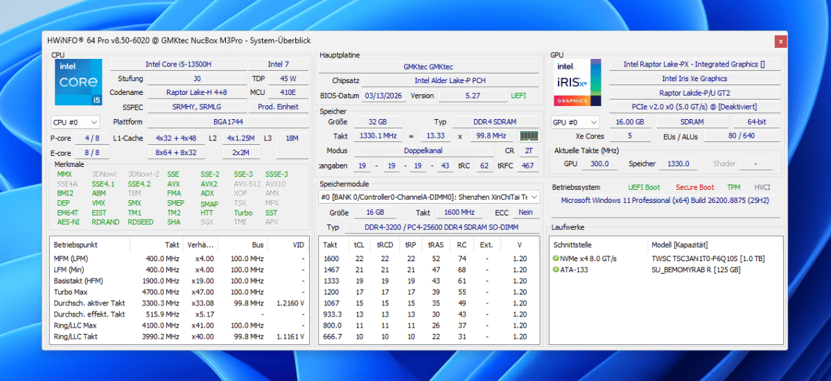 Test GMKtec M3 Pro hwinfo
