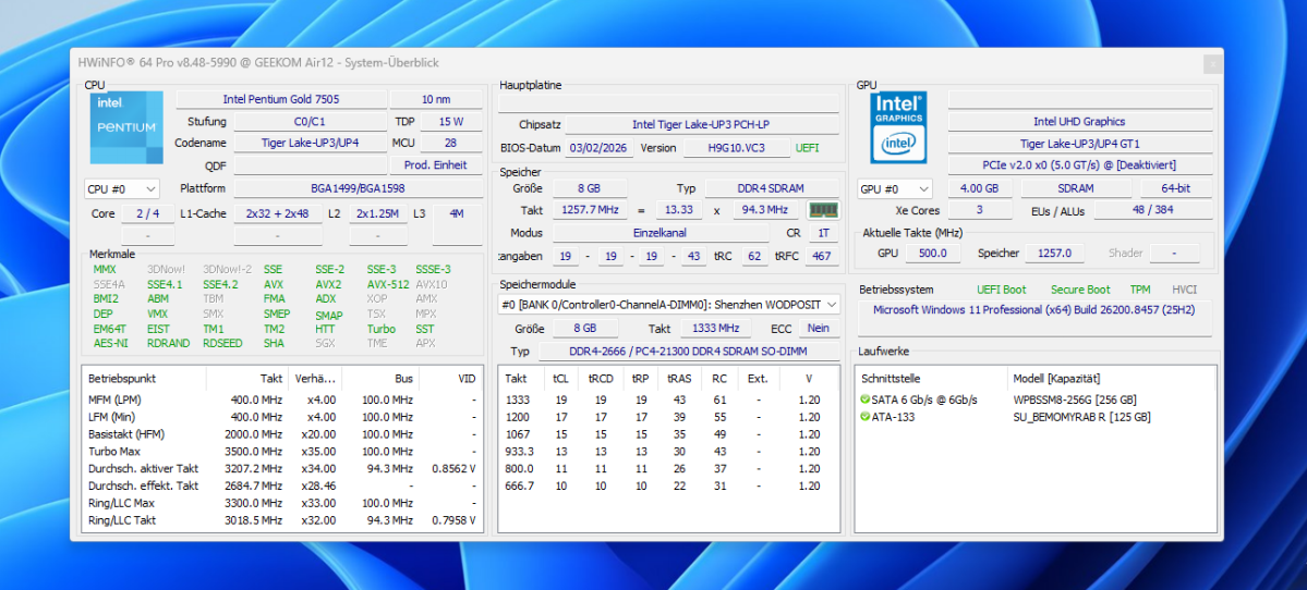Test Geekom Air12 2026 hwinfo