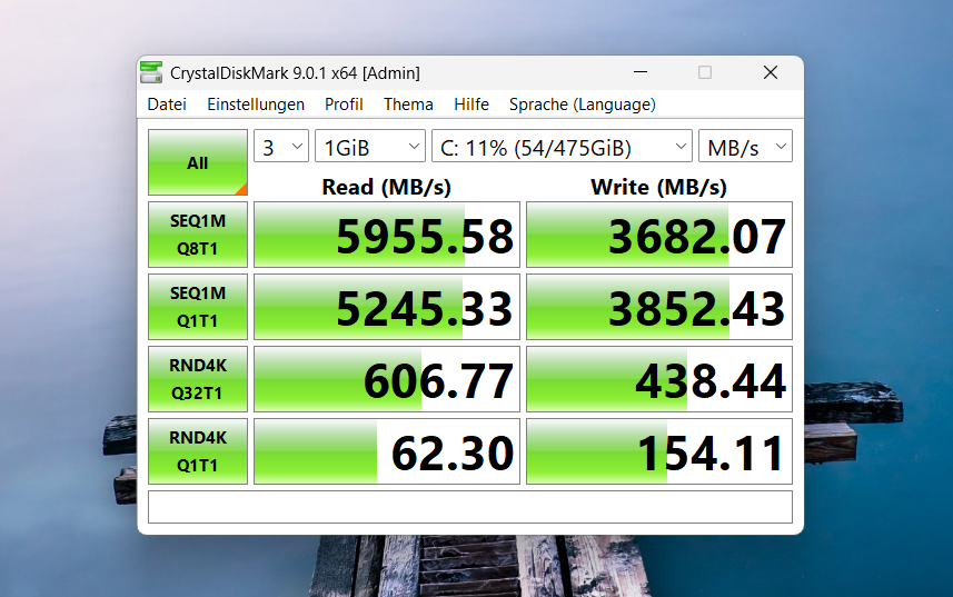 Test Geekom Geekbook M16 crystaldiskmark