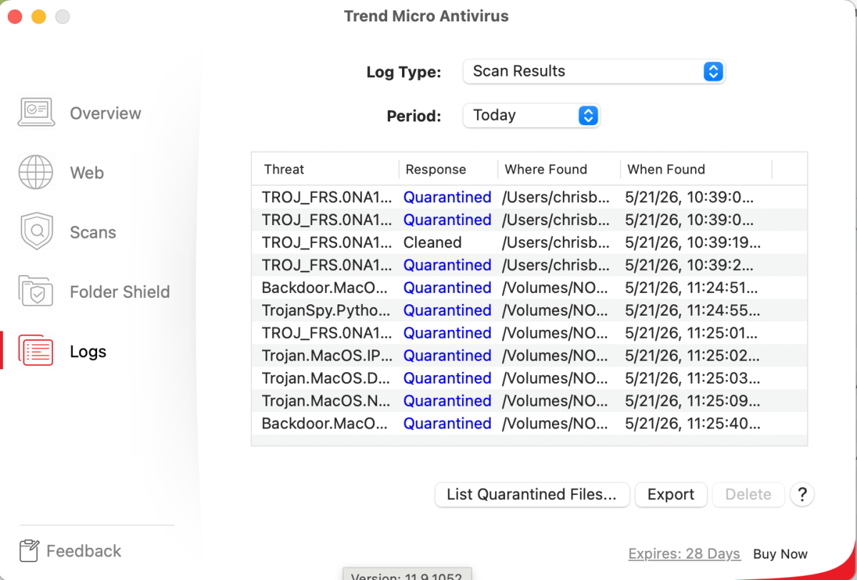 TrendMicroAntivirus3 Files that have been flagged and quarantined by Trend Micro Antivirus