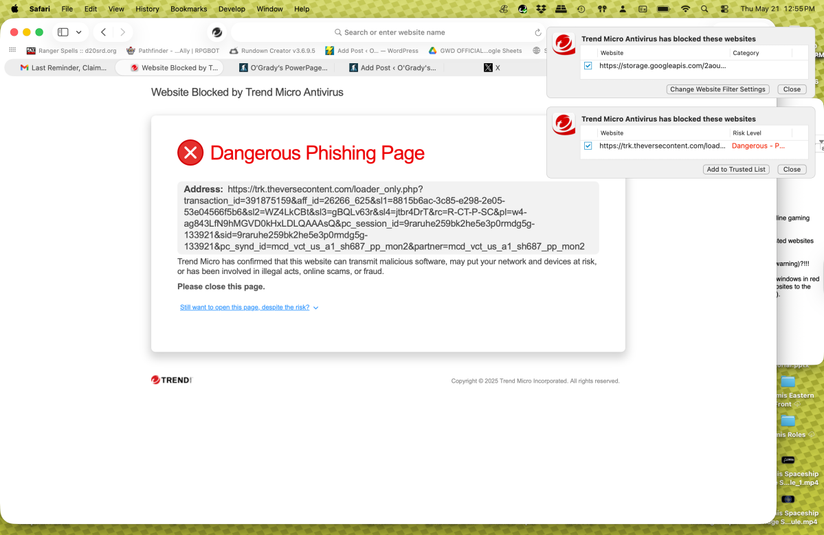 TrendMicroAntivirus6 Trend Micro Antivirus flagging a phishing website during testing