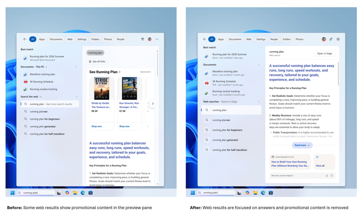 Windows Search store link AI