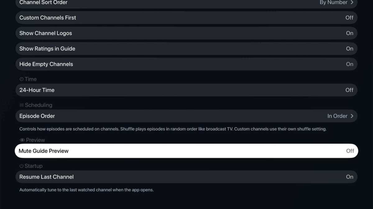 Bunny Ears TV settings menu