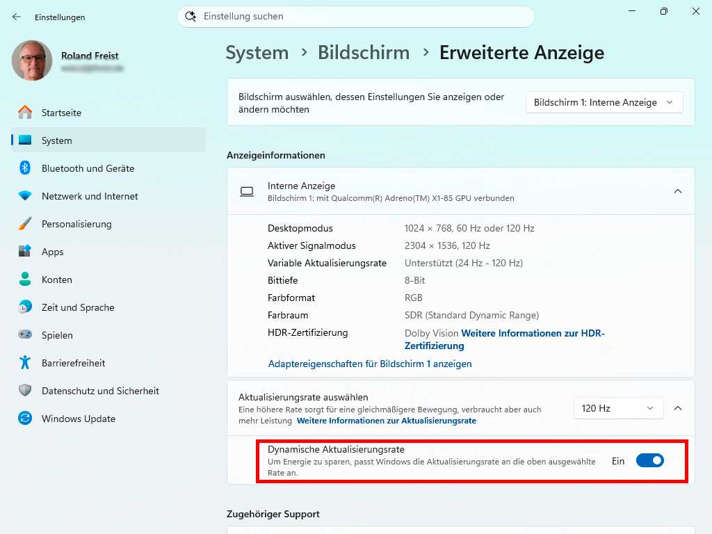 Windows Erweiterte Anzeige