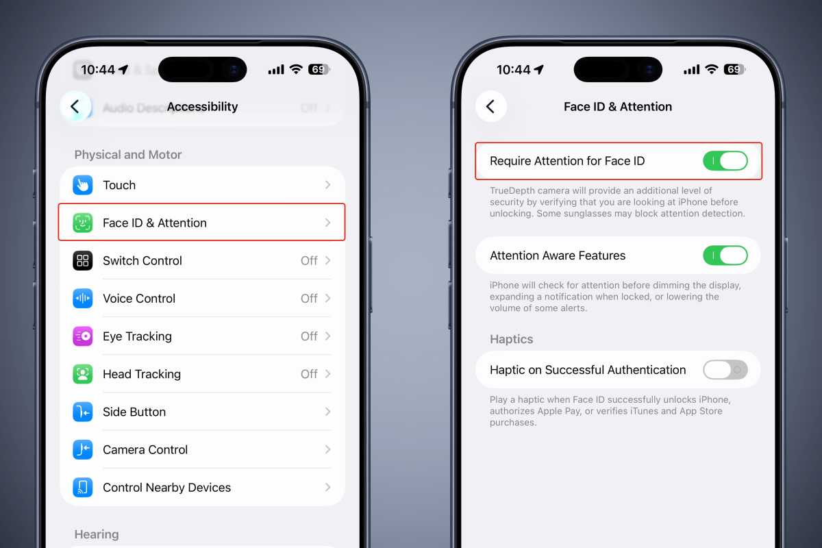 Face ID require attention iOS