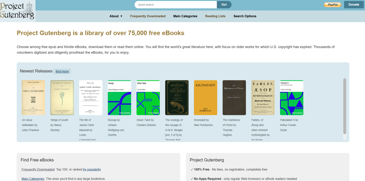 Project Gutenberg screenshot
