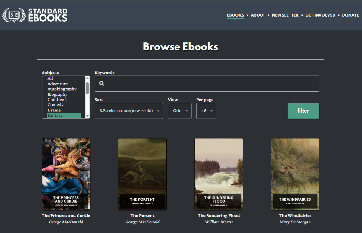Screenshot of Standard eBooks website